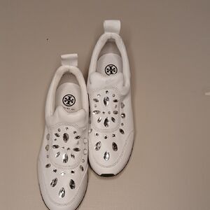 Tory Burch Women's White Crystal-Studded Sneakers